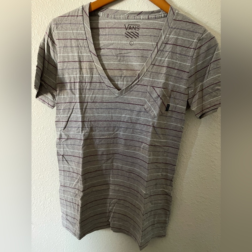Vans grey striped vneck tee